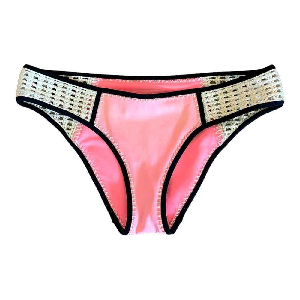 Victorias Secret Swim Bikini Bottom pink black crochet Medium